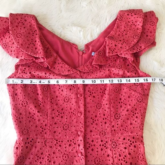 ANTONIO MELANI Cotton Eyelet Midi Dress Button Front Sleeveless Coral Size 4 New - Picture 12 of 16